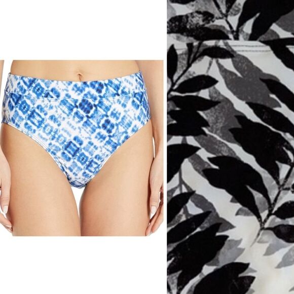 NWOT Splendid High Waist Swim Bikini Bottom XS Black White Leaf - Picture 12 of 12